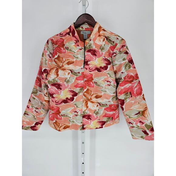 Analogy Womens Sz PL Petite Womens Zip Up Formal Jacket Pink Orange Floral - Picture 1 of 4